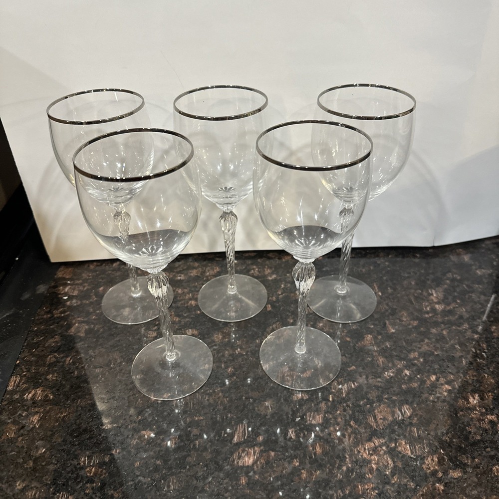 VTG Lenox Madison Platinum WINE GLASSES Goblets SET of 5 Glass Crystal